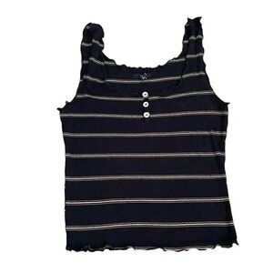 Iris Sleeveless Striped Soft Casual Black Bohemian  Tank Top S #1046